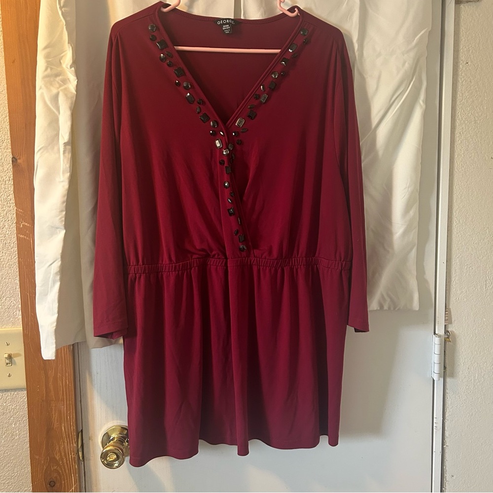 George Red Long Sleeve V-Neck Sundress